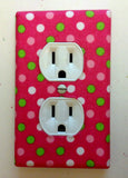 Handmade Fabric Green, Pink & White Dots on Pink Duplex Receptacle Cover