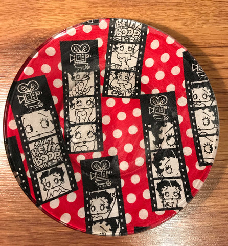 Handmade 8 inch Round Decorative Fabric Backed Betty Boop Glass Plate 
