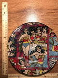 Handmade 8 inch Round Decorative Fabric Backed Wonder Woman Glass Plate