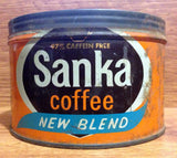 Vintage Sanka New Blend One Pound Coffee Tin - circa 1975