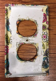Handmade Fabric Owls, Butterflies and Flowers on Yellow Duplex Receptacle Electric Outlet Cover